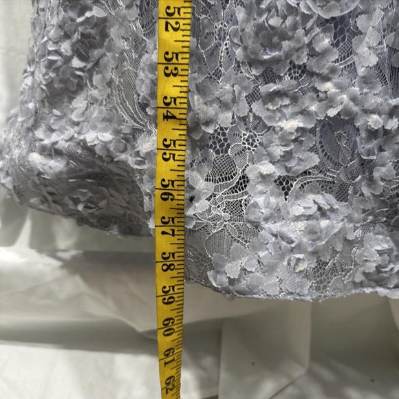 NEW $298 XSCAPE [ 6 ] Off Shoulder‎ Long Sleeve Lace Trumpet Gown in Grey - Picture 4 of 13